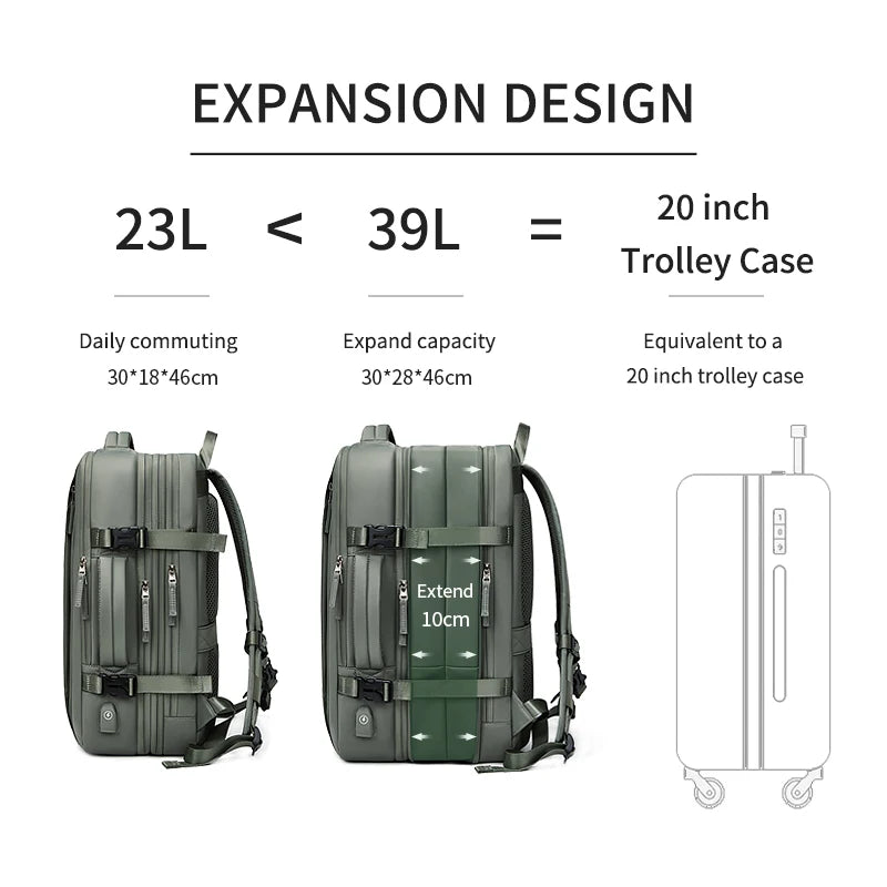 39L Expandable Laptop Backpack with USB Charging – Men & Women