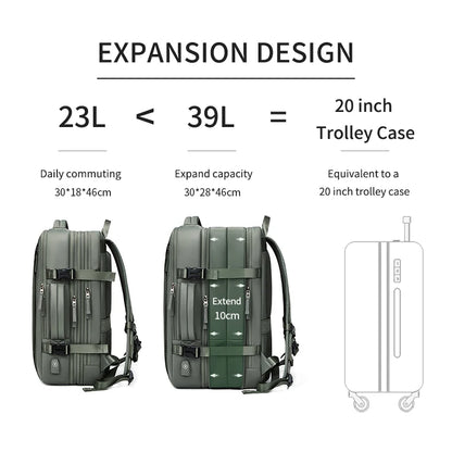 39L Expandable Laptop Backpack with USB Charging – Men & Women