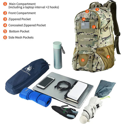 35L Tactical Backpack with MOLLE & Rain Cover – 3-Day Pack for Hiking & Camping