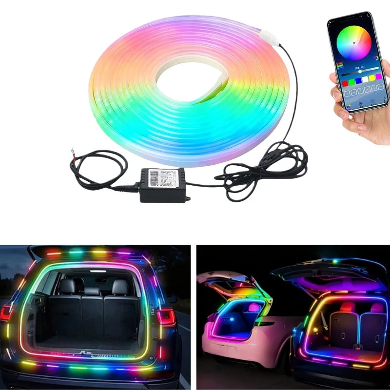 4M RGB Car Trunk Ambient LED Strip – Auto On/Off, Bluetooth App, 12V, Silicone