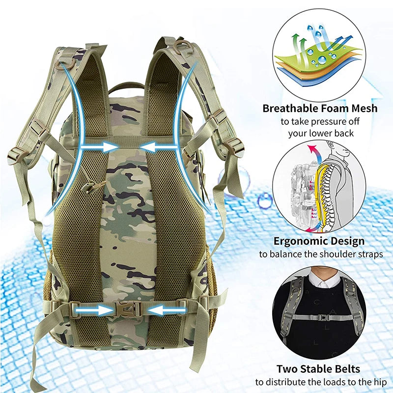 35L Tactical Backpack with MOLLE & Rain Cover – 3-Day Pack for Hiking & Camping