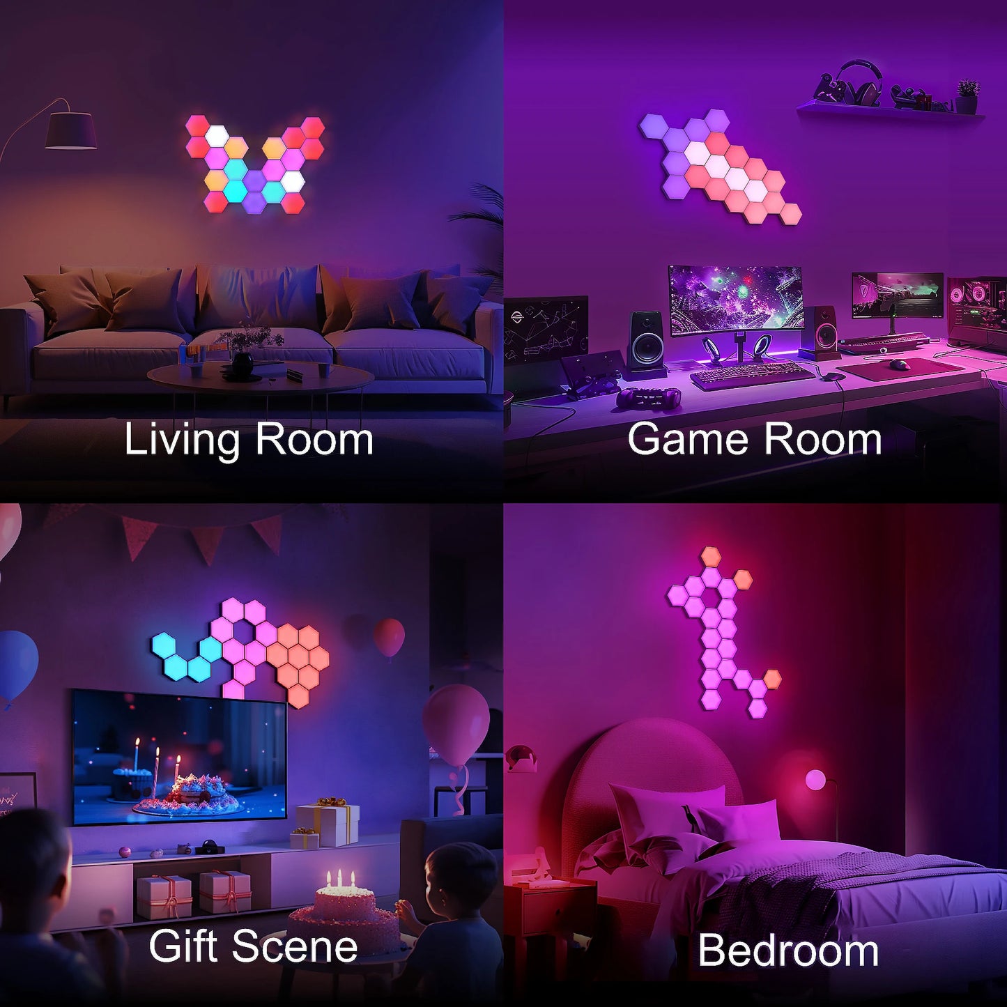 Smart Hexagon Wall Light Panels Color Changing LED Ambient Lighting 8 12 20 PCS Modular Kit