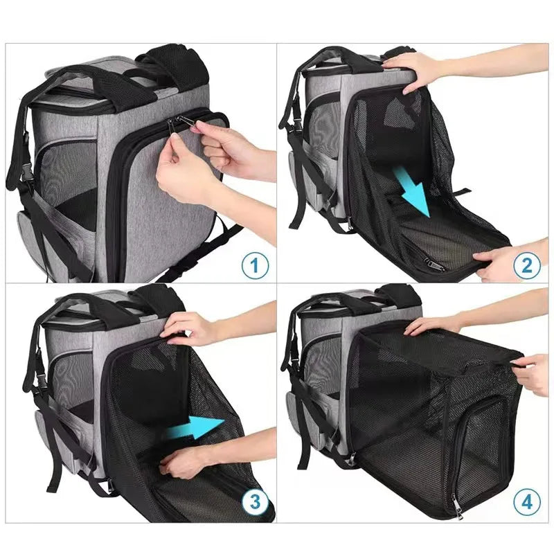 Foldable Expandable Pet Carrier Backpack – Breathable Travel Bag for Cats and Dogs