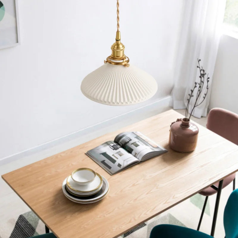 Japanese Style Ceramic Chandelier Nordic Retro Bronze Pendant Light for Living Room Hotel Bar Porch