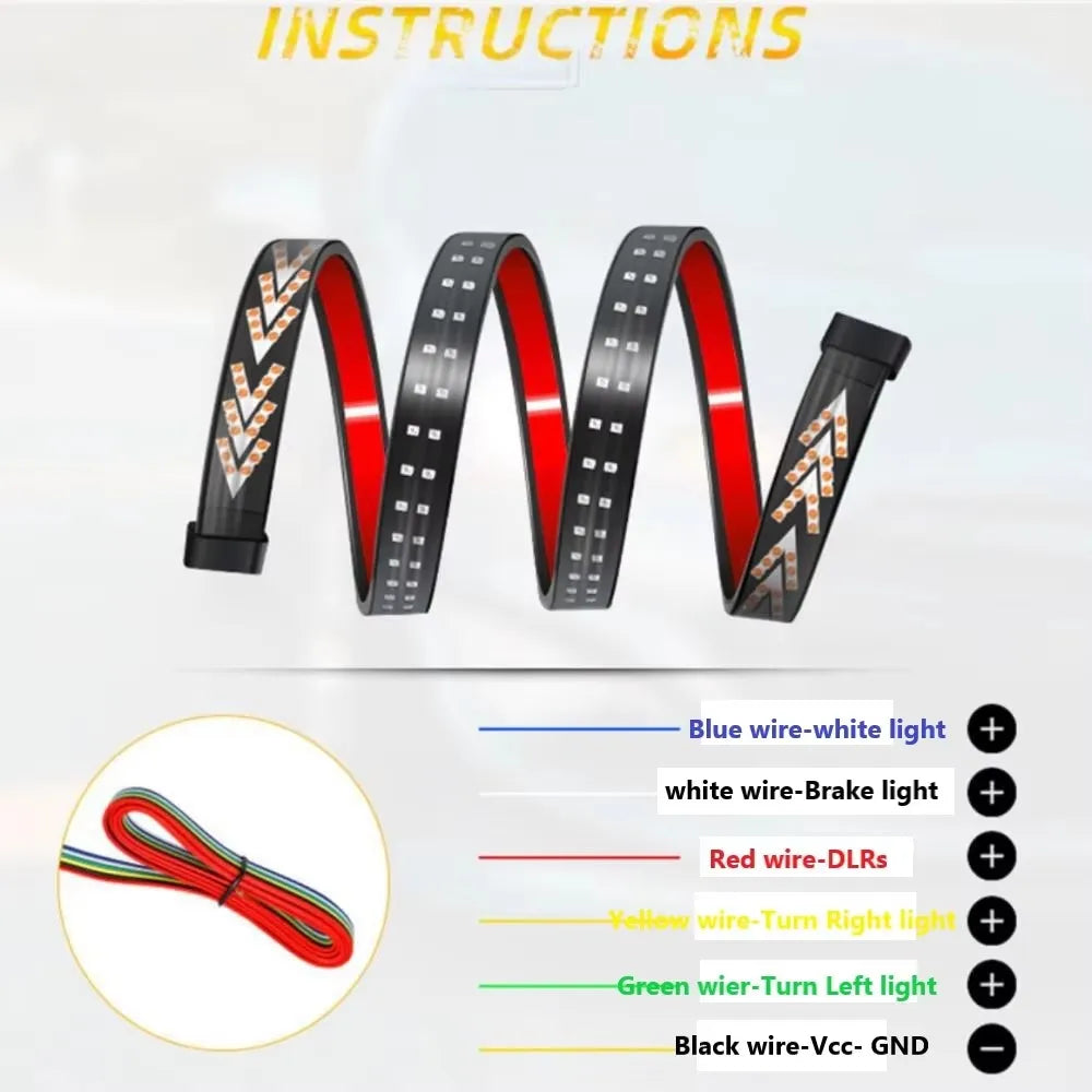 Flexible LED Tail Light Bar Strip – Brake, Turn Signal, Reverse & DRL, IP67, 12–24V, 1M–2.4M
