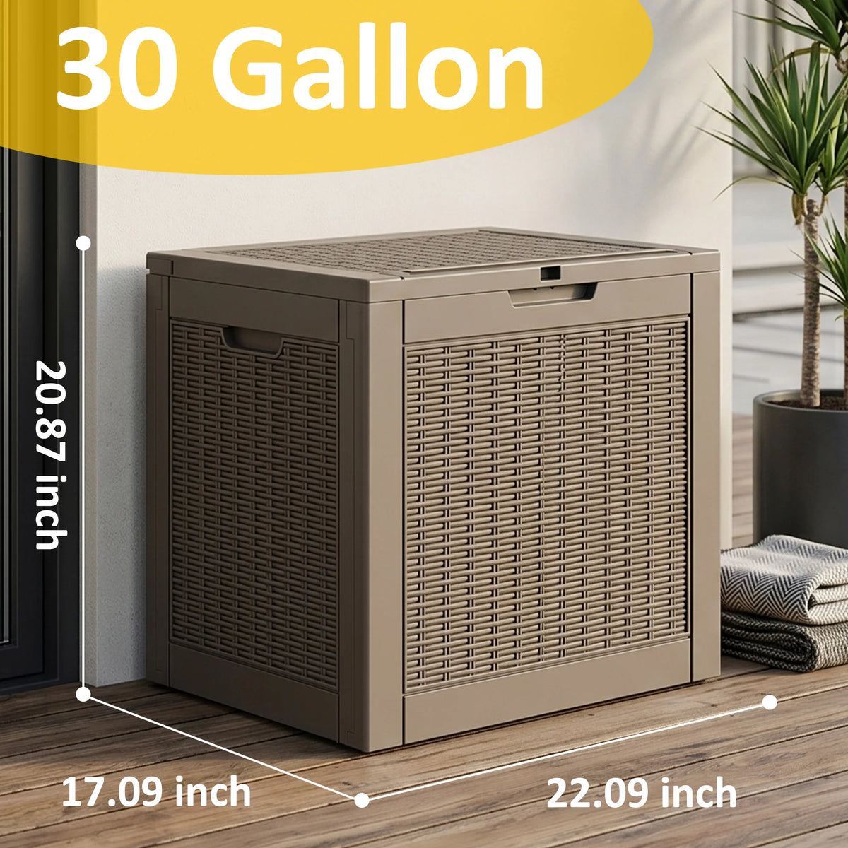 30 Gallon Outdoor Resin Deck Box – Rattan Textured Weatherproof Lockable Storage Chest