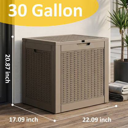 30 Gallon Outdoor Resin Deck Box – Rattan Textured Weatherproof Lockable Storage Chest