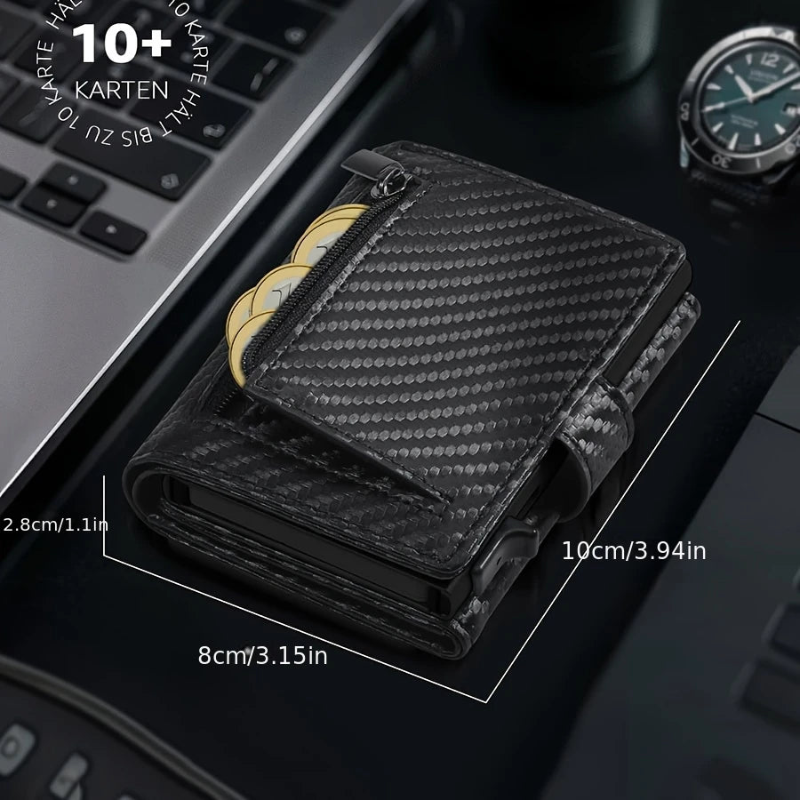Men's RFID Slim Wallet with Coin Case – Microfiber, Card Slots, Zipper Coin Pocket, 4 Colors