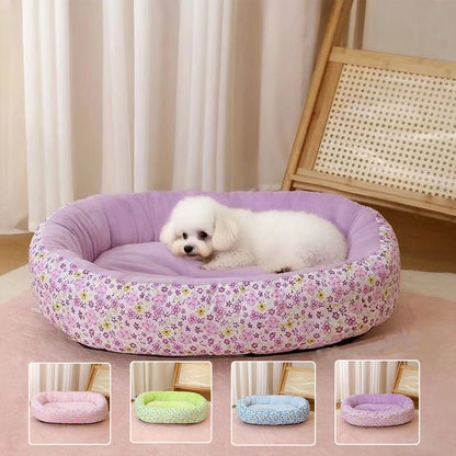 Floral All-Season Pet Bed – Soft Donut Bed for Dogs and Cats