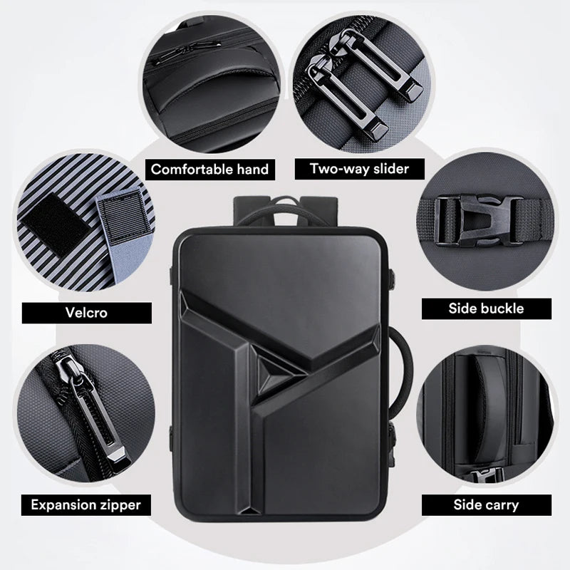 50L ABS Hard Shell Expandable Travel Backpack – 17" Laptop Compartment, USB Charging, Waterproof