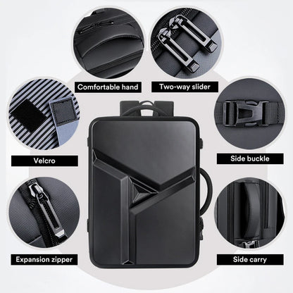 50L ABS Hard Shell Expandable Travel Backpack – 17" Laptop Compartment, USB Charging, Waterproof
