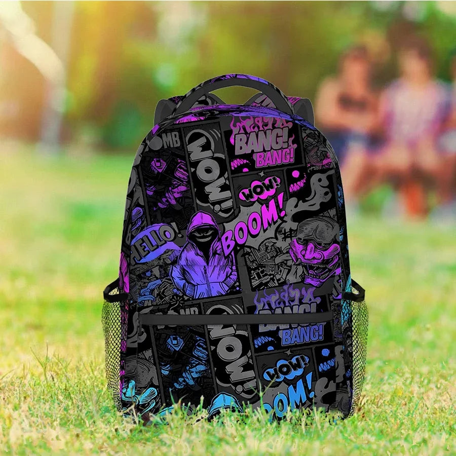 Kids 3D Cartoon School Backpack – Explosion English Letter Design for Boys & Girls, Lightweight