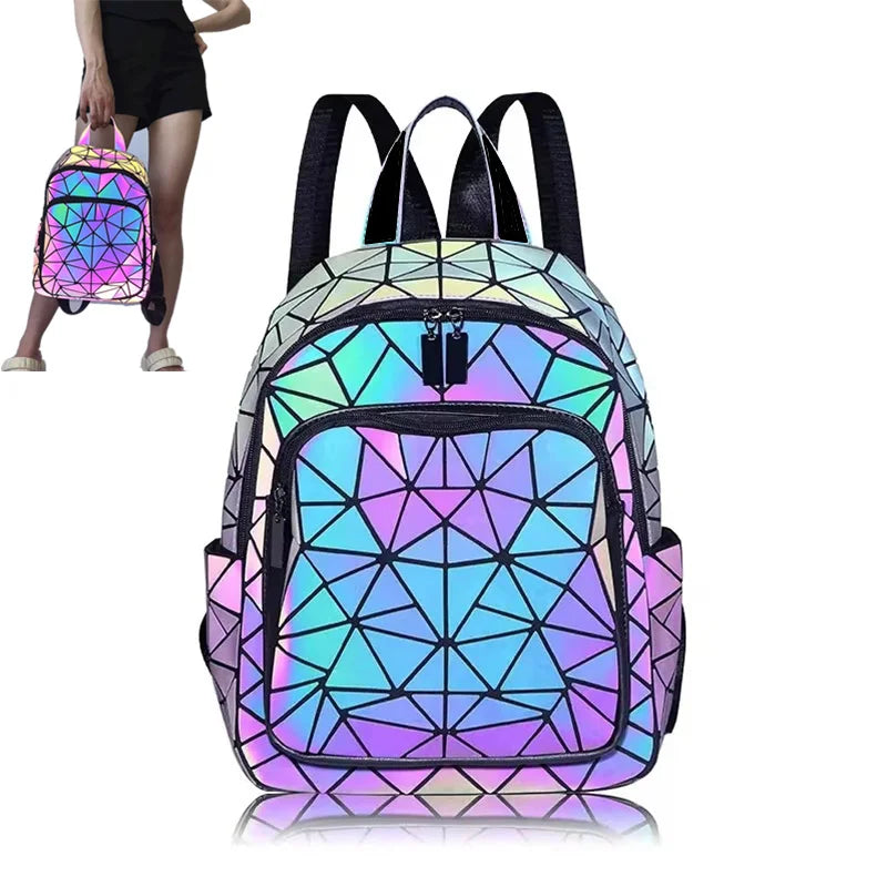 Women's Holographic PVC Backpack – Geometric Luminous Design