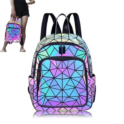 Women's Holographic PVC Backpack – Geometric Luminous Design