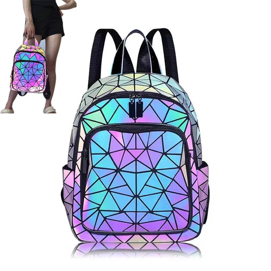 Women's Holographic PVC Backpack – Geometric Luminous Design
