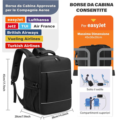 Cabin Bag Backpack 40x20x25 – Airline Carry-On Compliant, Laptop & Travel