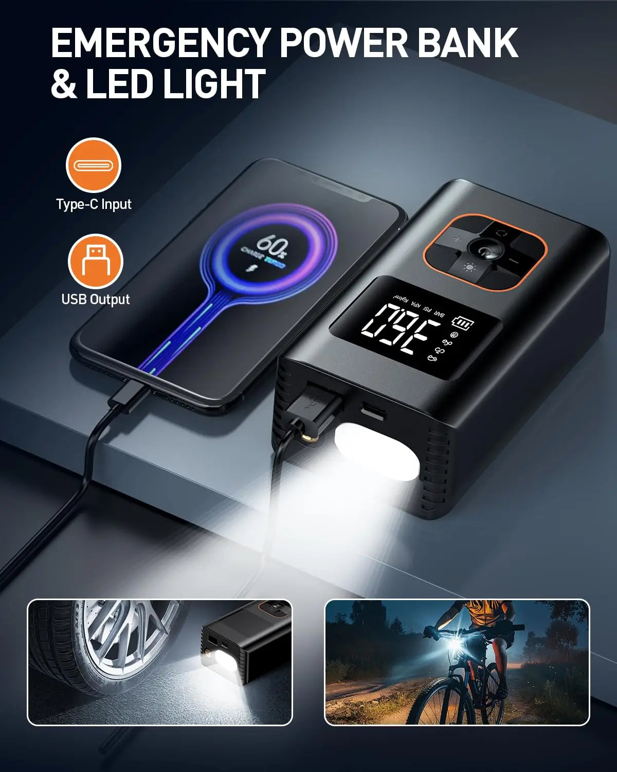 Inflator Portable Air Compressor, 8000mAh Cordless Air