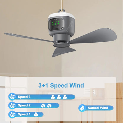 Portable Camping Ceiling Fan 12000mAh Rechargeable Tent Fan with LED Light and Remote Control