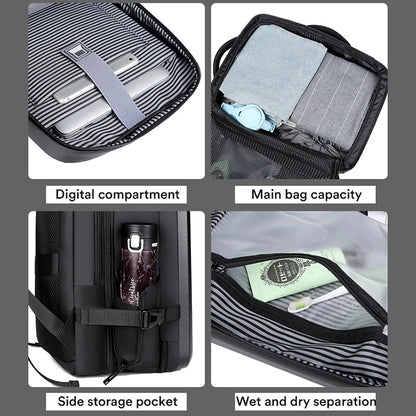 50L ABS Hard Shell Expandable Travel Backpack – 17" Laptop Compartment, USB Charging, Waterproof