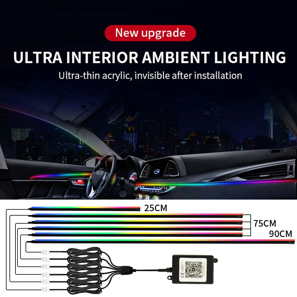 Car Ambient Lights Kit 18 in 1 RGB LED Interior Symphony Lights with App Control Acrylic Strip