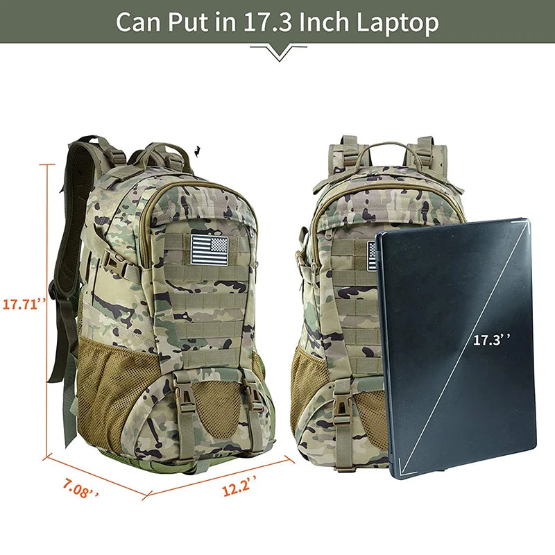 35L Tactical Backpack with MOLLE & Rain Cover – 3-Day Pack for Hiking & Camping