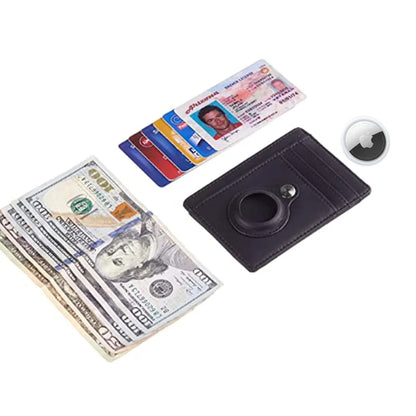 Slim Minimalist Card Wallet Compatible with Apple AirTag – Anti-Lost, PU Leather, 2 Colors