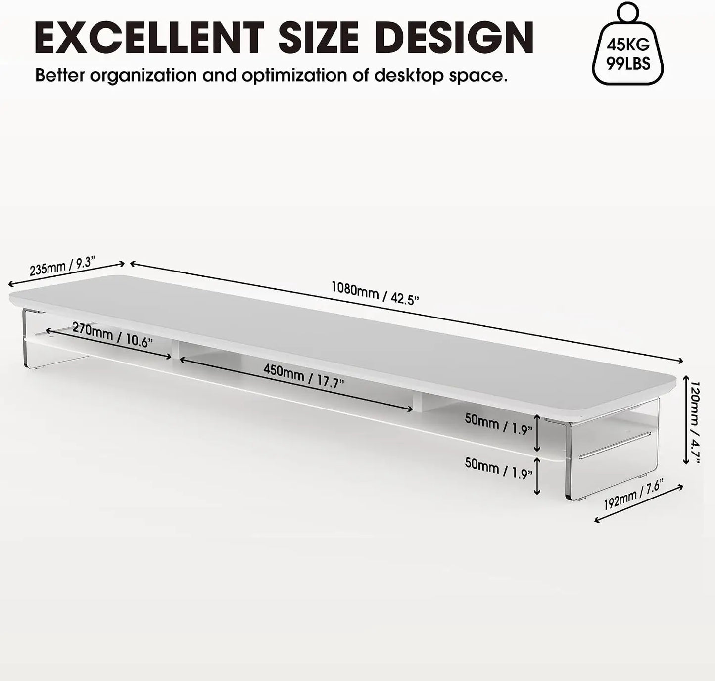 Acrylic Dual Monitor Stand Riser – Two-Tier Desk Organizer with Keyboard Storage Shelf