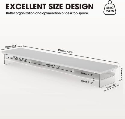 Acrylic Dual Monitor Stand Riser – Two-Tier Desk Organizer with Keyboard Storage Shelf