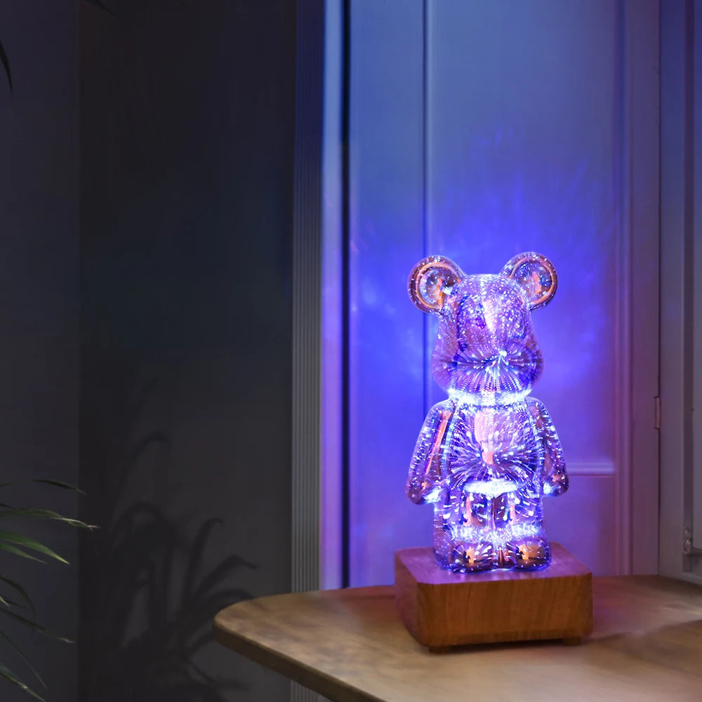 3D LED Night Light Firework Bear USB Color Changing Atmosphere Lamp Desktop Decorative Night Lamp
