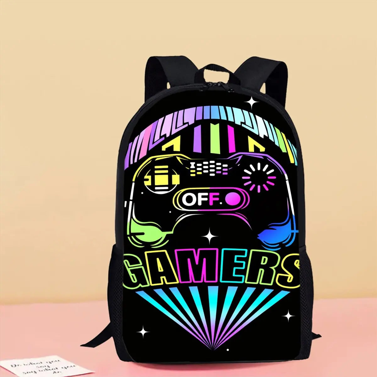 Gamepad Cyberpunk 2D Cartoon School Backpack – Lightweight Polyester Bag for Boys & Girls