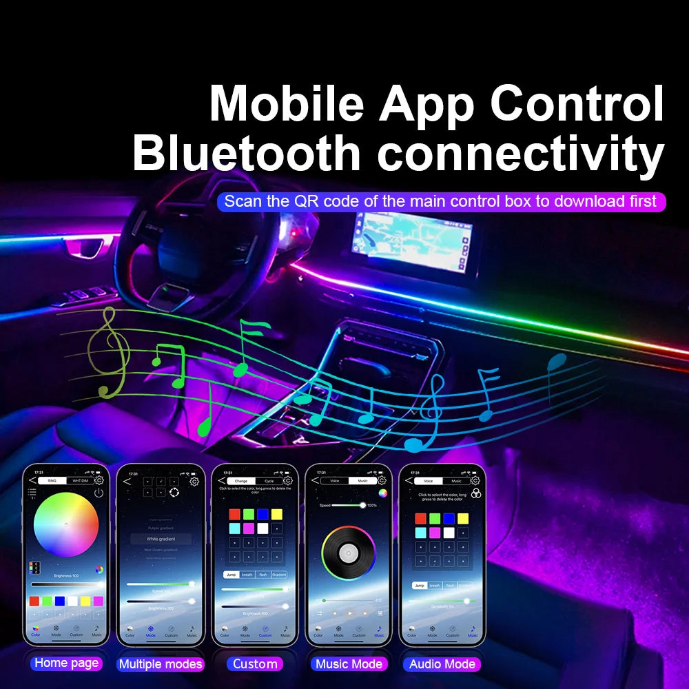 Car Interior Symphony Ambient Light Kit – 6 to 22-in-1, 213 Colors, Bluetooth App Control