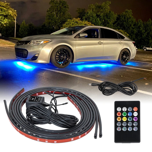 RGB Car Underbody LED Light Kit Waterproof Underglow Neon Strip with App and Remote Control 12V