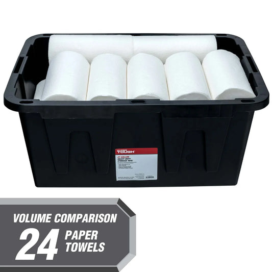 27 Gallon Heavy-Duty Storage Bin with Snap Lid – Black & Red Plastic Storage Container