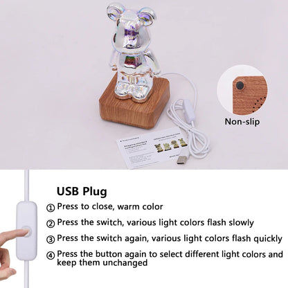 3D LED Night Light Firework Bear USB Color Changing Atmosphere Lamp Desktop Decorative Night Lamp
