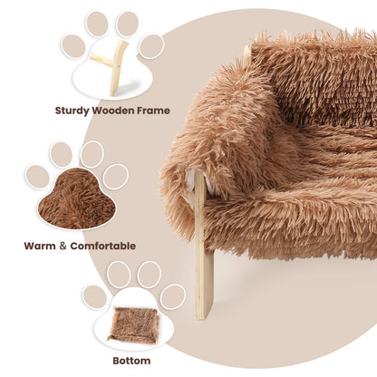 Raised Cat Sofa Bed with Wooden Legs – Plush Pet Couch for Indoor Cats
