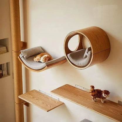 Wall-Mounted Cat Climbing Shelf System – Solid Wood Modular Cat Wall Furniture