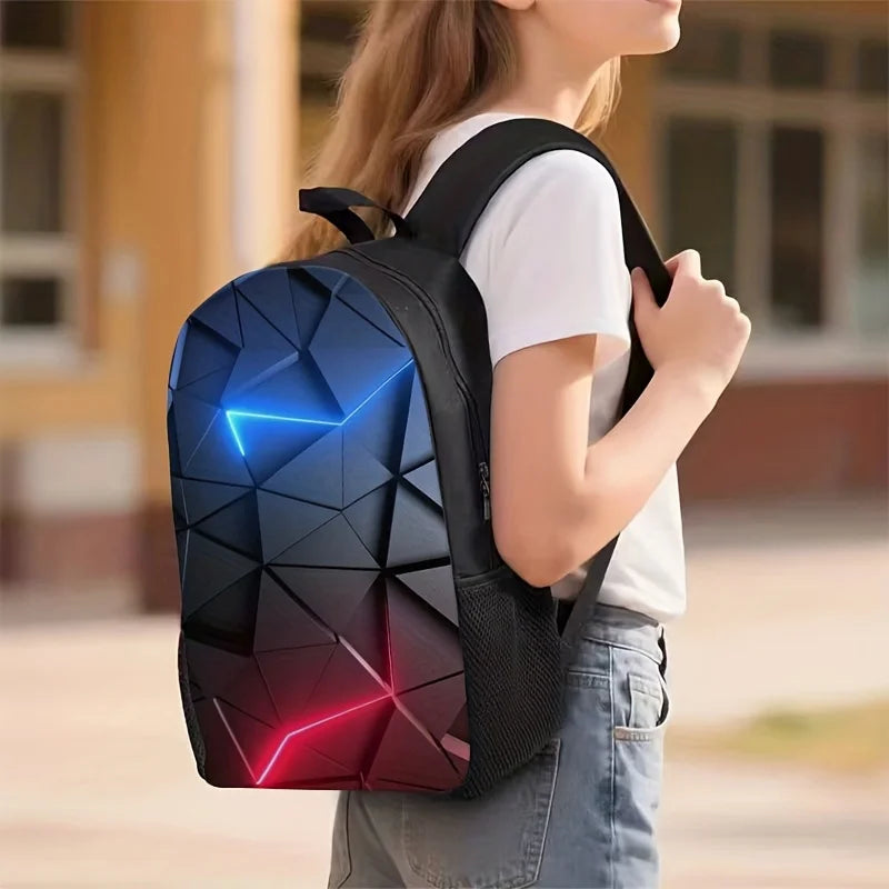 3-Piece Geometric Pattern Backpack Set – Backpack, Lunch Bag & Pencil Case, Ultra-Lightweight