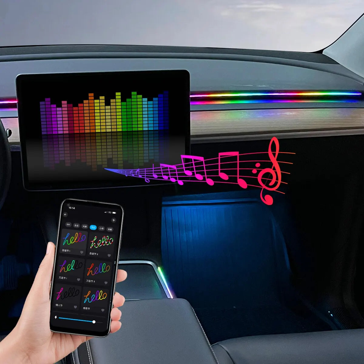 USB RGB Acrylic Car Interior Ambient Light Strip with App & Remote Control
