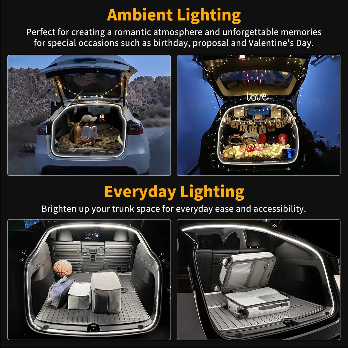 5M Flexible LED Trunk Strip Ambient Light – Silicone, Clip-In, 12V, Ice Blue / White / Warm White