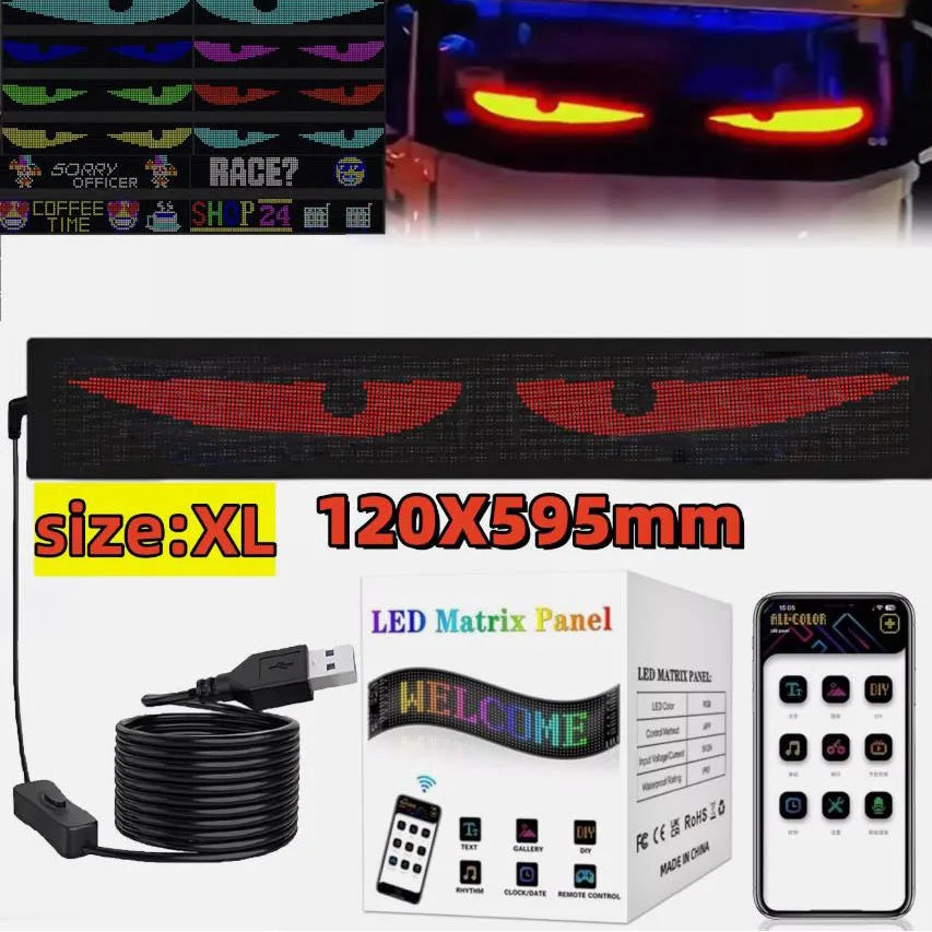 60×12cm Bluetooth LED Matrix Windshield Display with App Control and Remote