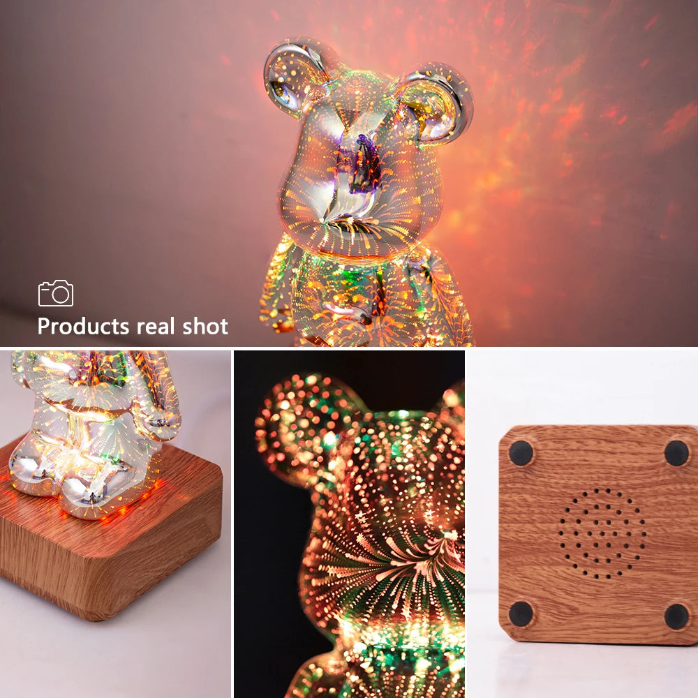 3D LED Night Light Firework Bear USB Color Changing Atmosphere Lamp Desktop Decorative Night Lamp