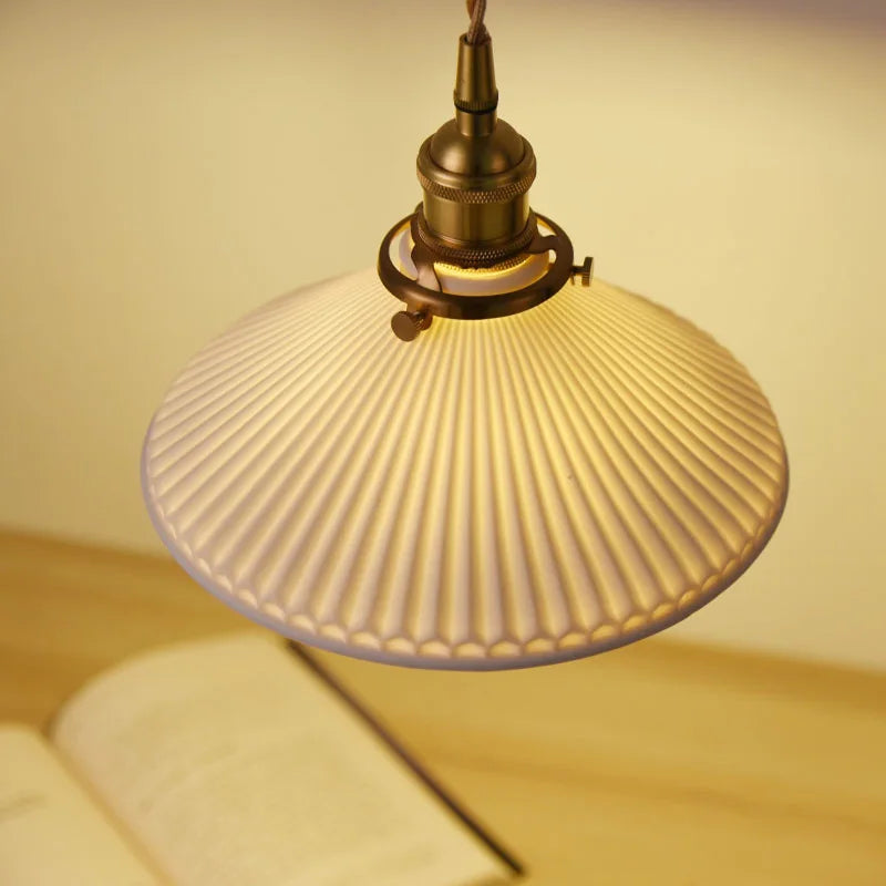 Japanese Style Ceramic Chandelier Nordic Retro Bronze Pendant Light for Living Room Hotel Bar Porch
