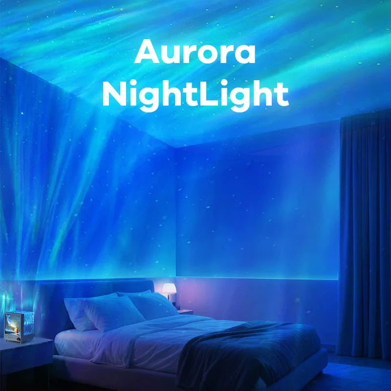 Aurora Box Projector Night Light Bluetooth Ambient Lamp with White Noise and Stepless Dimming for Bedroom