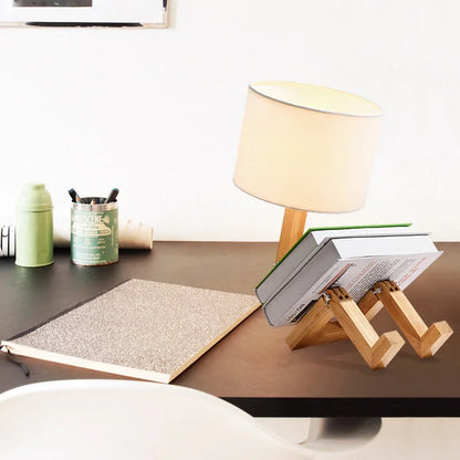 Adjustable Robot Shape Table Lamp E27 Wooden Fabric Foldable Desk Light for Bedroom Living Room Study