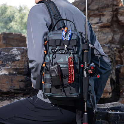 Outdoor Tactical Backpack – Oxford Embroidery, Rod Holder, Waterproof for Hiking, Fishing & Trekking