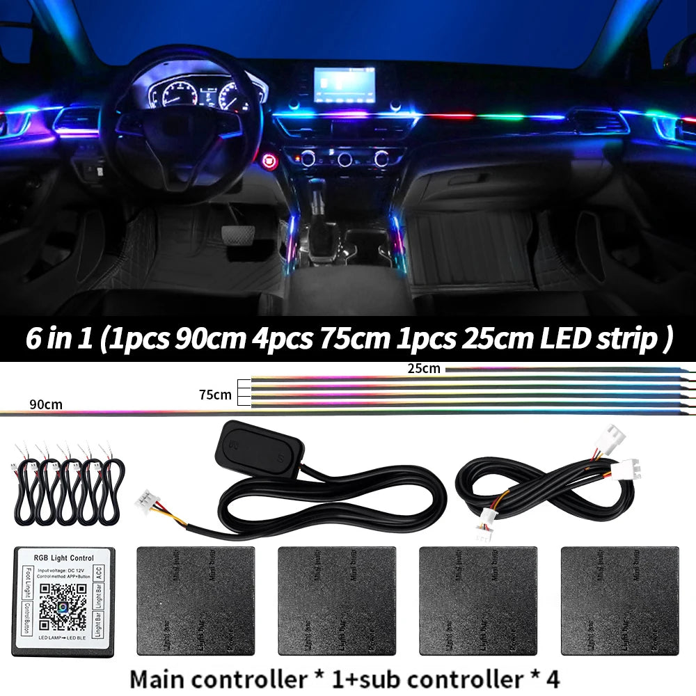 Car Interior Symphony Ambient Light Kit – 6 to 22-in-1, 213 Colors, Bluetooth App Control
