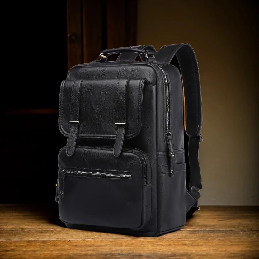 Men's PU Leather Laptop Backpack – Vintage Business Daypack