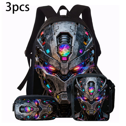 Cartoon Robot Print Backpack Set – Roomy Polyester School & Travel Bag, Unisex