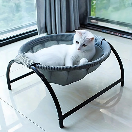 Breathable Cat Hammock Bed with Metal Frame – Cooling Cot for Indoor Cats