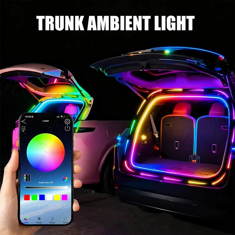 4M RGB Car Trunk Ambient LED Strip – Auto On/Off, Bluetooth App, 12V, Silicone